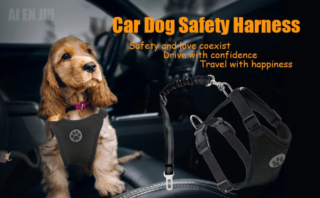 Dog Seatbelt Harness Pet Seat Belt Double Breathable Mesh Cloth Vest Adjustable Dog Connecting Belt and Car Seat Belt Extender