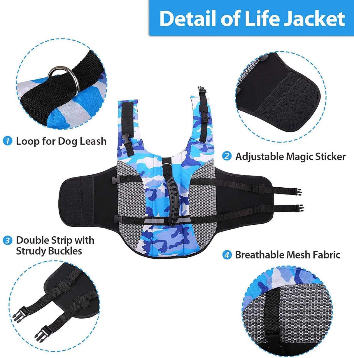 Dog Life Jacket Ripstop High Buoyancy Summer Pet Adjustable Safety Camouflage Swimsuit Reflective Dog Clothes with Rescue Handle