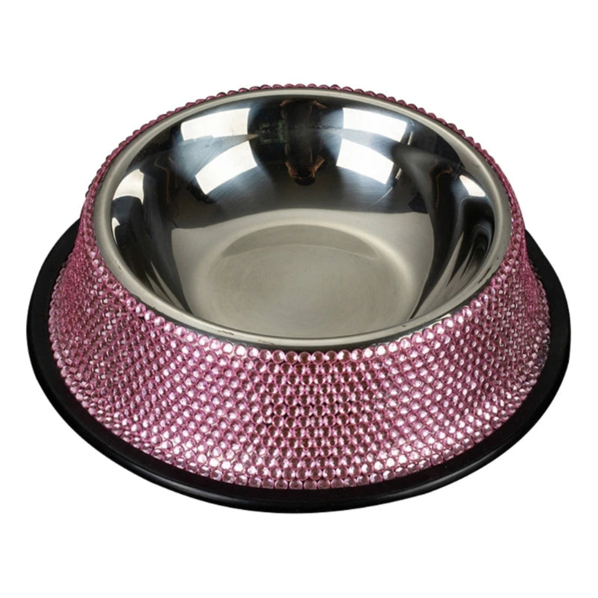 Dog Bowls with Rhinestones Stainless Steel Dog Food and Water Bowls Non-Skid Rubber Base Sparkling Feeding Supplies