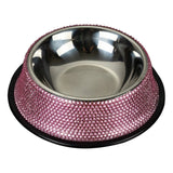 Dog Bowls with Rhinestones Stainless Steel Dog Food and Water Bowls Non-Skid Rubber Base Sparkling Feeding Supplies