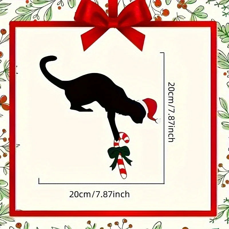 Fun Charming Cat Shaped Christmas Door Corner Decoration-Rustic Imitation Wood, Perfect for Holiday Atmosphere