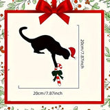 Fun Charming Cat Shaped Christmas Door Corner Decoration-Rustic Imitation Wood, Perfect for Holiday Atmosphere