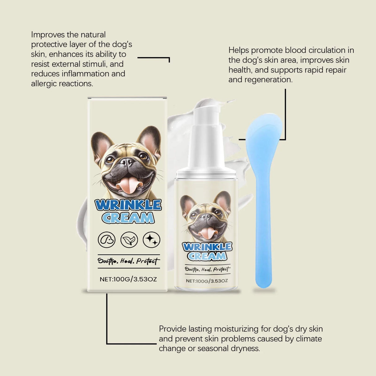 Wrinkle Cream Moisturizing Paste For Dogs Anti-Itch Cream For Dogs Moisturizing Cream Relieves Dry And Itchy Skin 1pc，100G