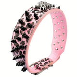 Spiked inlaid dog collar-fashion leather dog collar-2 inches wide suitable for medium and large dogs-Pitbull Mastiff Labrador Bo