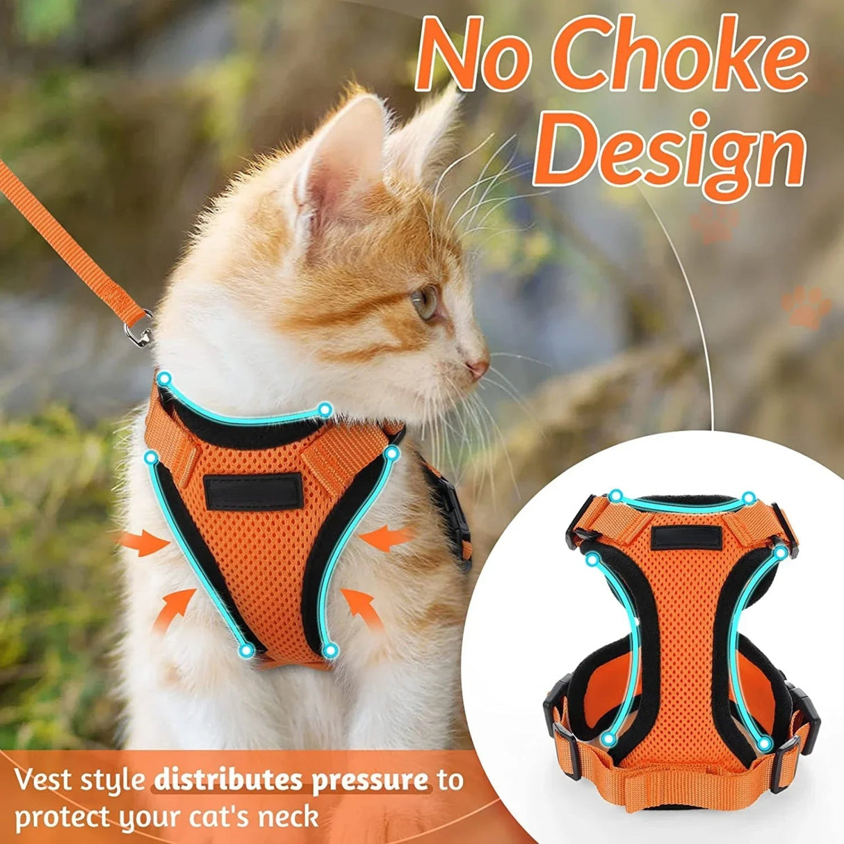 ATUBAN Cat Harness and Leash for Walking,Escape Proof Soft Adjustable Vest Harnesses for Cat,Breathable Reflective Strips Jacket