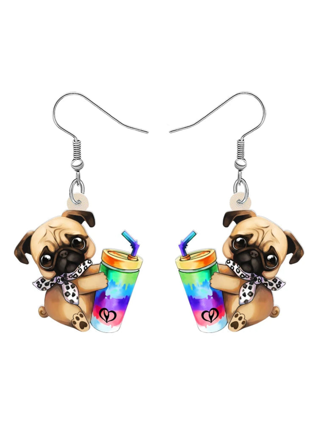 BONSNY Acrylic Cute Colorful Cup Pug Dog Pets Earrings Drop Dangle for Women Girls Kids Friends Dog Lovers Charms Gifts Jewelry