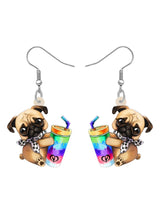 BONSNY Acrylic Cute Colorful Cup Pug Dog Pets Earrings Drop Dangle for Women Girls Kids Friends Dog Lovers Charms Gifts Jewelry