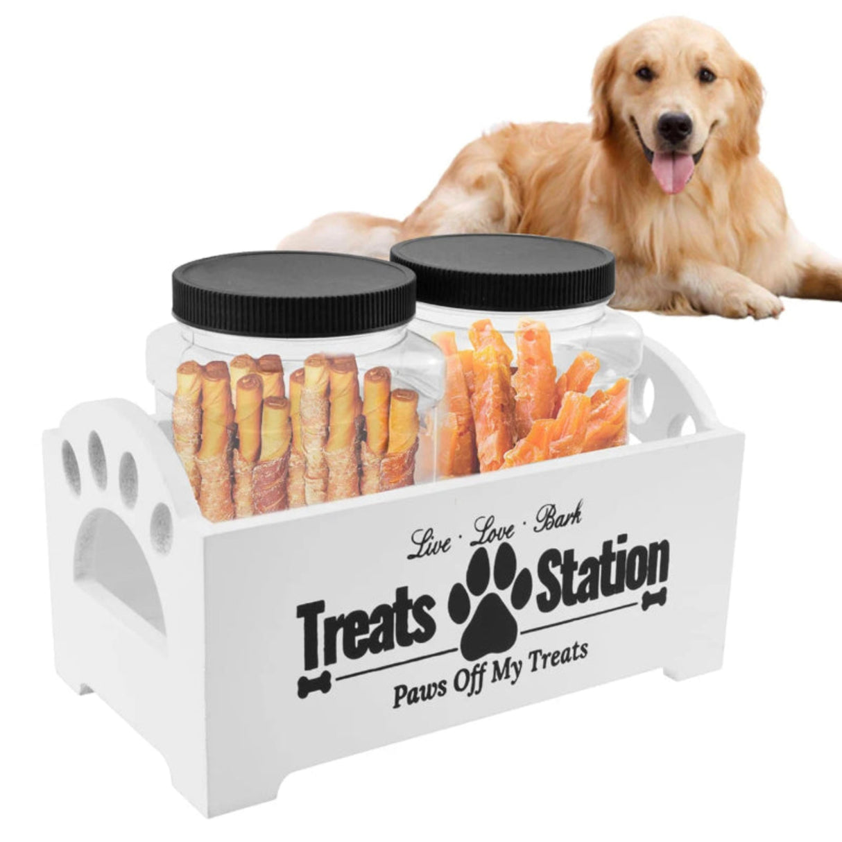 Wooden Dog Treat Container With 2 Plastic Jars Rustic And Practical Pet Treat Storage Box For Pet Owners And Lovers Pet Supplies