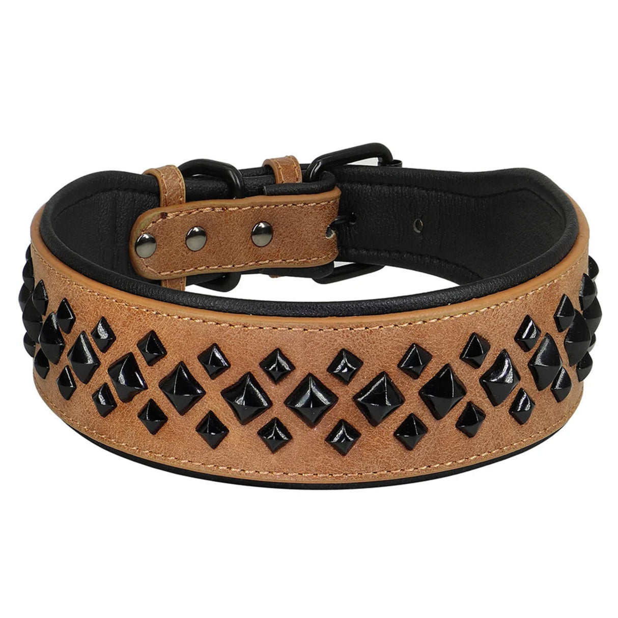 Real Leather Dog Collar Spike Big Dog Collars Durable Padded Pet Training Necklace Collars  For Medium Large Dogs French Bulldog