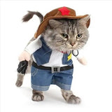 TONG Pet Dog Cat Costume Cowboy Jeans Hoodie Shirts Cowboy Cat Dog Costume with Hat Dog Clothes Halloween Costumes for Cat