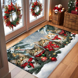 VIKAMA Christmas Cute Cat Rug, Indoor and Outdoor Entrance Carpet, Bathroom Floor Mat, Soft and Water-Resistant Home Decoration