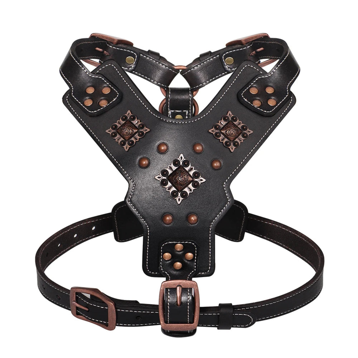 Genuine Leather Dog Harness Durable Large Dogs Harnesses Riveted Pet Training Vest With Metal Accessories For Medium Large Dogs