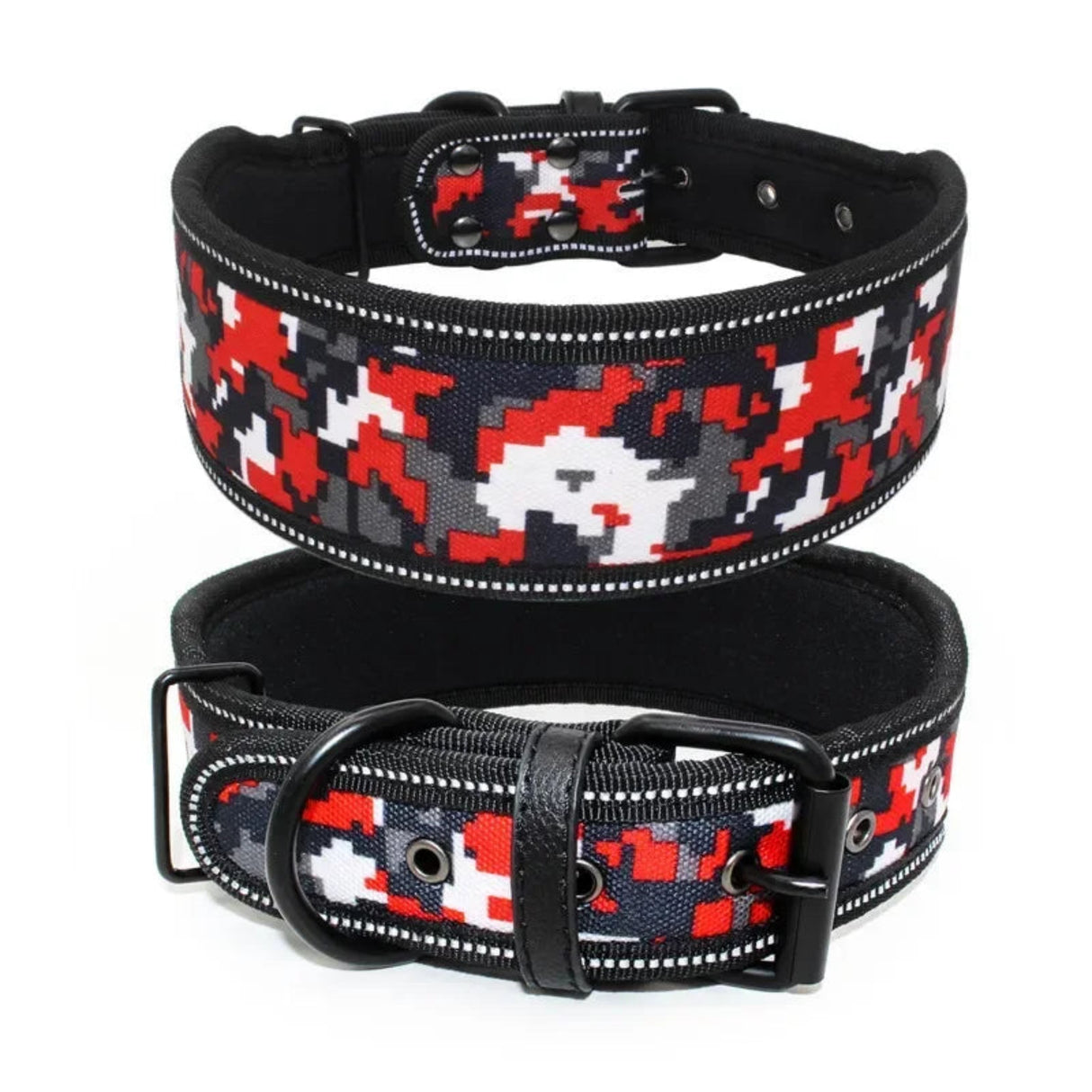 Comfortable Neoprene Padded Dog Collar Reflective Fashion Print Wide Pet Collars Adjustable Heavy Duty Nylon Dog Training Collar