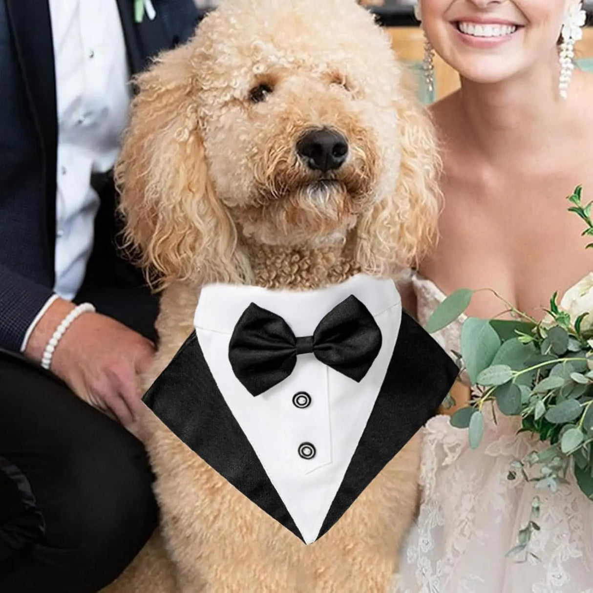 Dog Tuxedo Costume Black Wedding Dog Bandana with Collar Bow Tie Adjustable Tux Formal Dog Clothes for Small Medium Large Dogs