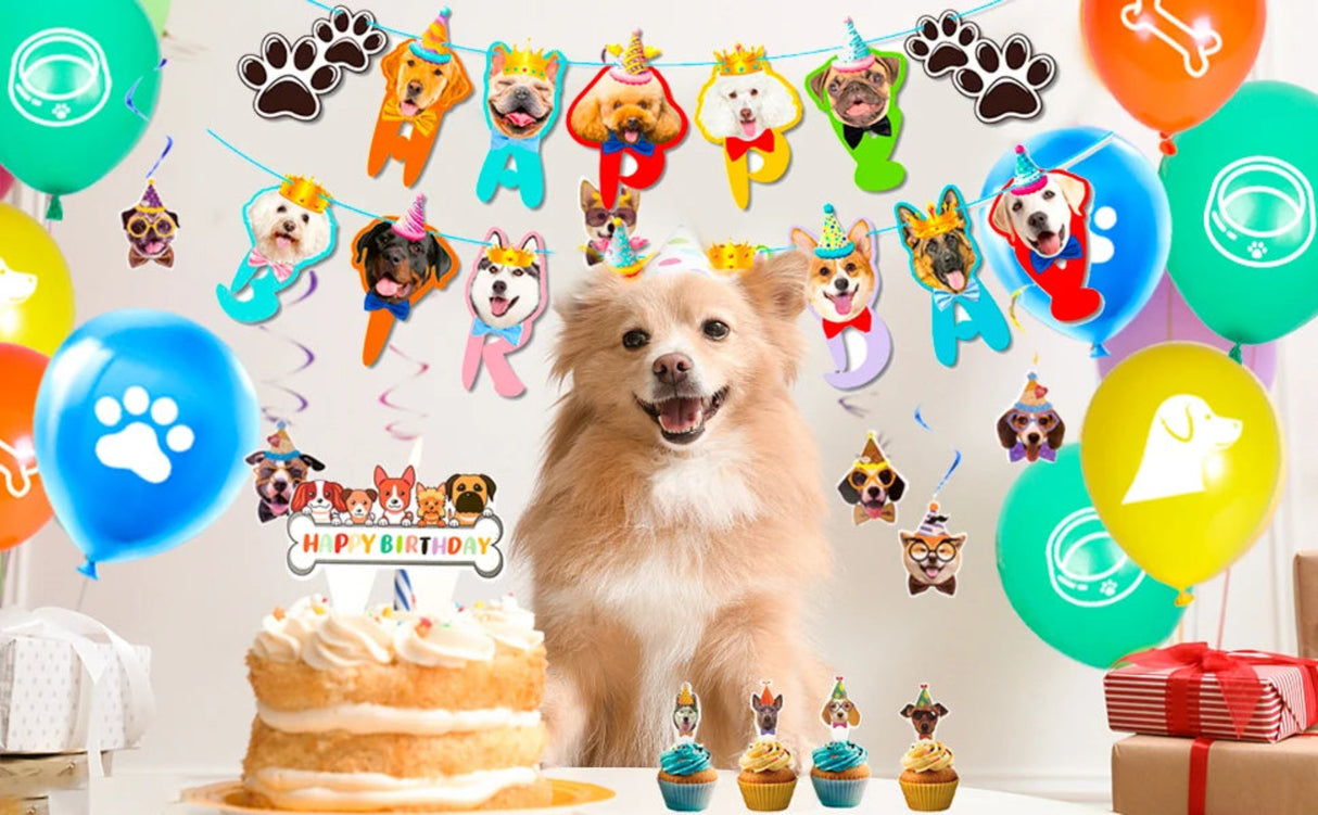Puppy Birthday Party Supplies for Kids,97pcs Birthday Party Supplies&Tableware Set Dog Party Plates Cups Napkins Banner Balloon