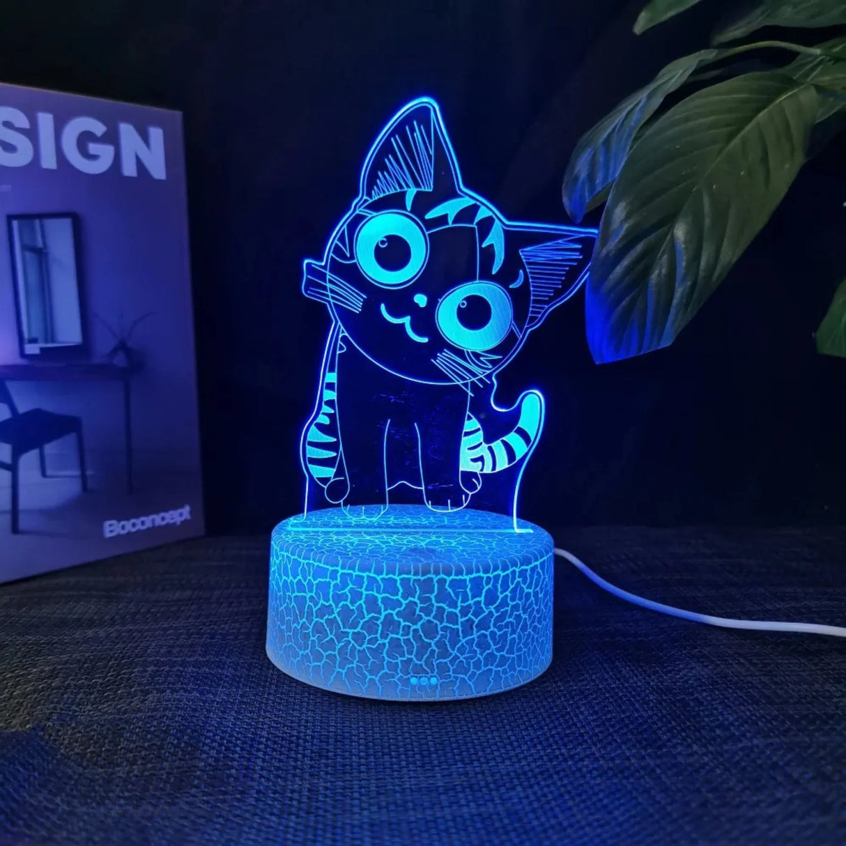 Cheese Cat 3D Illusion Night Light Table Lamp 16 Colors Auto Gradient USB Powered LED Light with Touch Switch Gift for Kids