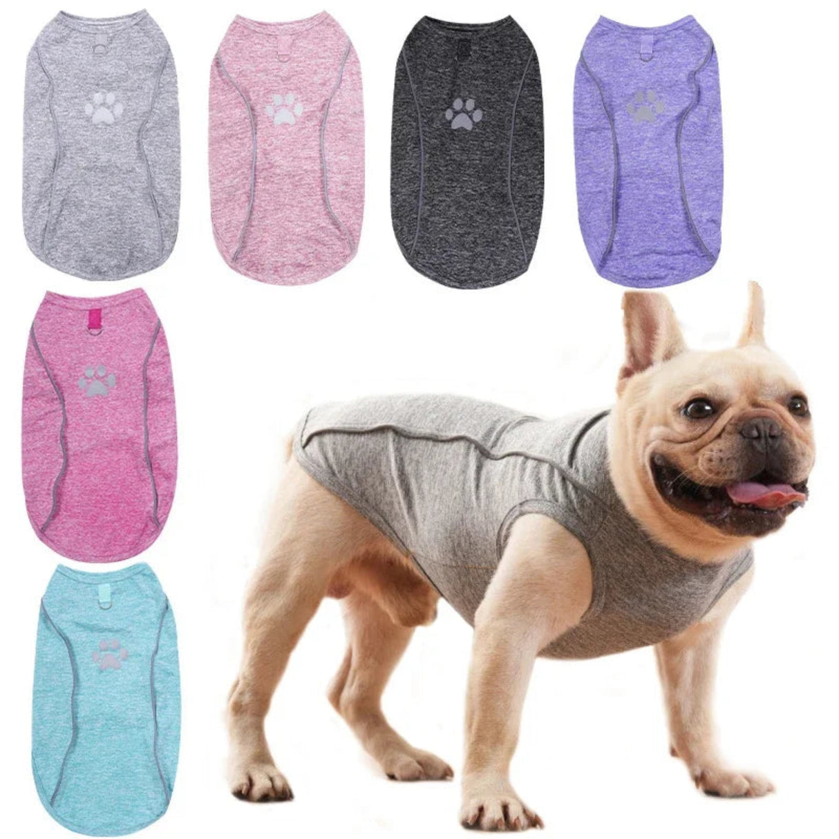 Camiseta reflectante para perros, camiseta de poliéster suave, chaleco para cachorros, ropa de primavera para perros pequeños, medianos y grandes, camiseta de bulldog francés, ropa para mascotas