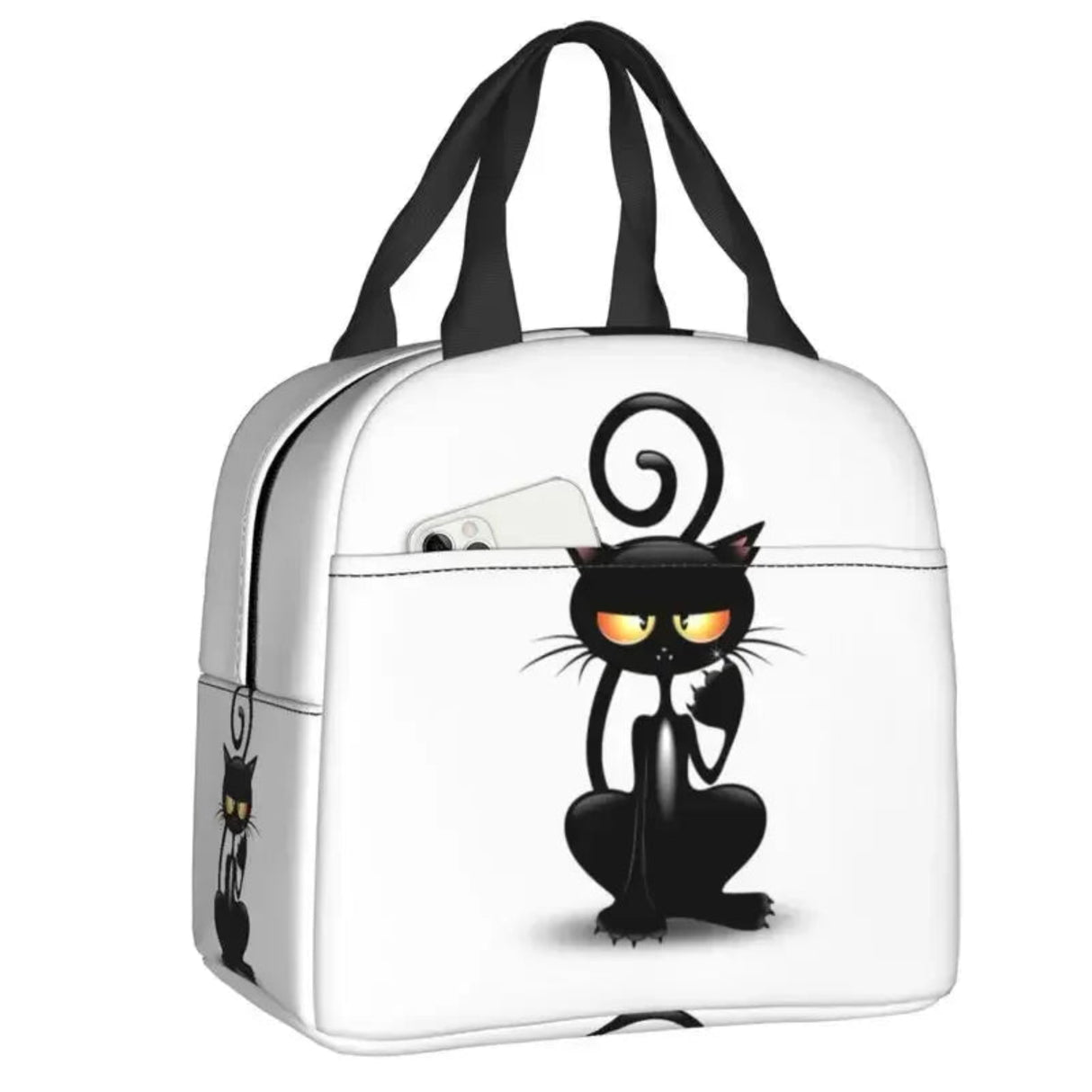 Custom Black Cat Lunch Bag Women Warm Cooler Insulated Lunch Container Box for Student School Work Picnic Food Tote Bags