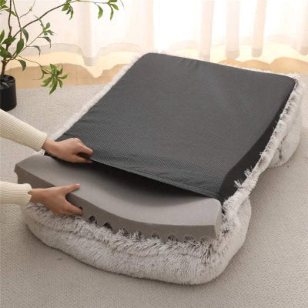 Cama grande para perros Cama de felpa para perros Cama para mascotas de invierno con almohadilla gruesa Sofá cama para perros Almohadilla extraíble Perrera cuadrada para perros pequeños y grandes