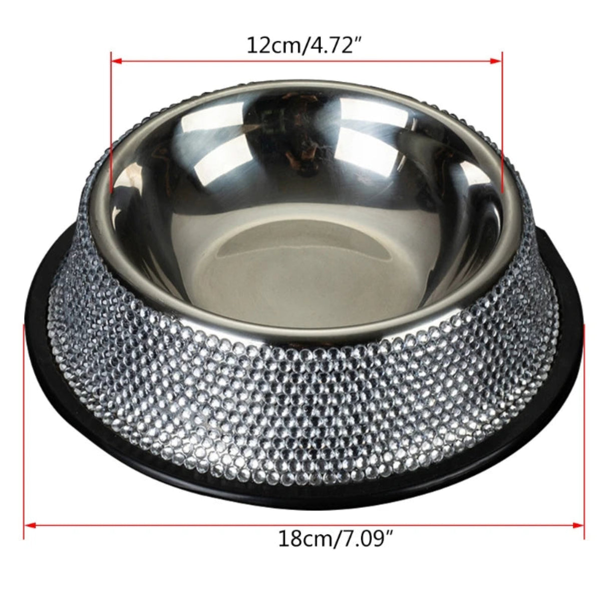 Dog Bowls with Rhinestones Stainless Steel Dog Food and Water Bowls Non-Skid Rubber Base Sparkling Feeding Supplies