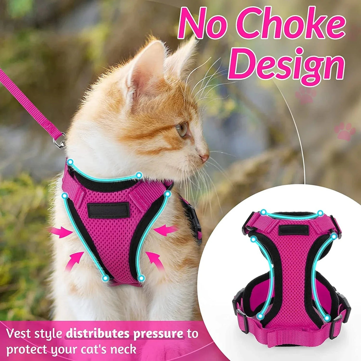 ATUBAN Cat Harness and Leash Set Stylish Escape Proof Cat Vest Harness Adjustable Breathable Pet Harness with Reflective Trim