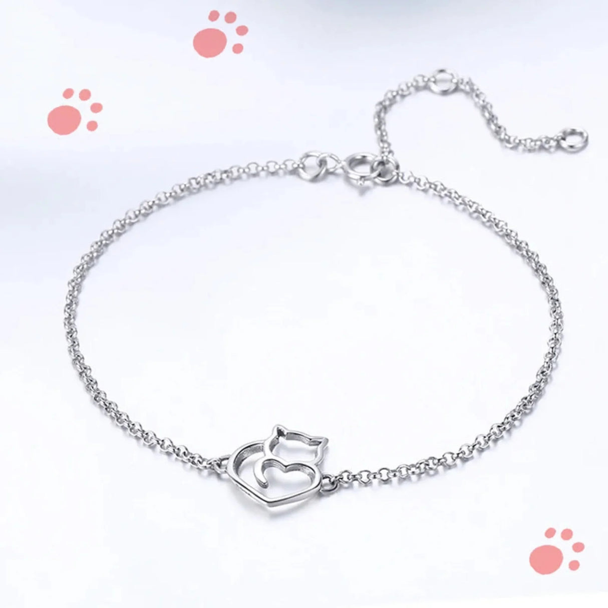 WOSTU Solid 925 Sterling Silver Cute Cat Dog Bracelet For Women Pet Paw Links Girl dachshund Charm Chains Daughter Birthday Gift