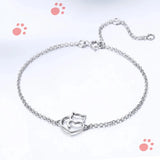 WOSTU Solid 925 Sterling Silver Cute Cat Dog Bracelet For Women Pet Paw Links Girl dachshund Charm Chains Daughter Birthday Gift