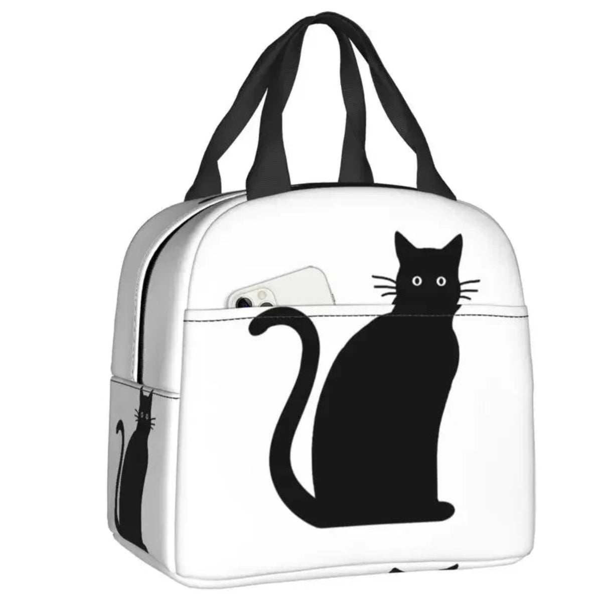 Custom Black Cat Lunch Bag Women Warm Cooler Insulated Lunch Container Box for Student School Work Picnic Food Tote Bags
