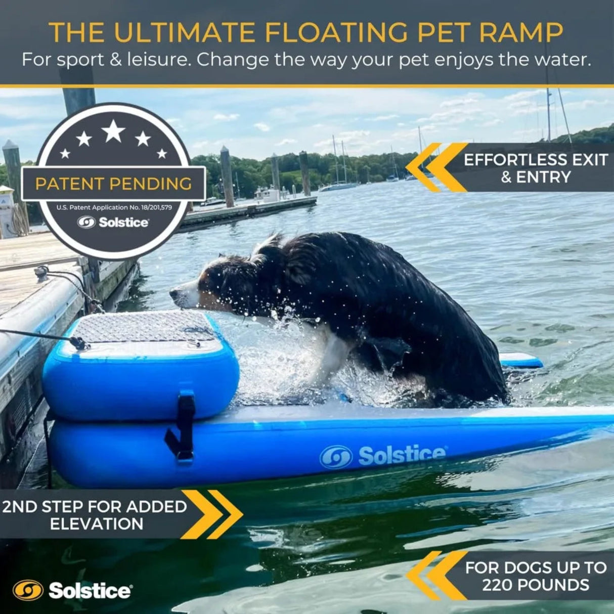 Rampa flotante para perros con forma de tabla inflable ORIGINAL para piscinas, barcos y muelles | Escaleras para perros sobre el agua