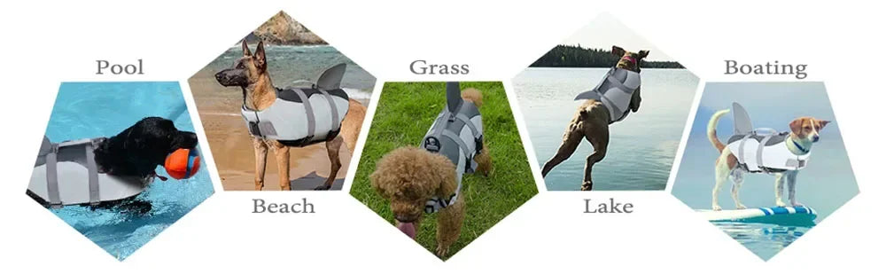 Chaleco salvavidas para perros con diseño de tiburón, ropa para nadar, chaleco salvavidas para cachorros, collar, arnés, ropa de baño para perros medianos y grandes, trajes de verano para mascotas