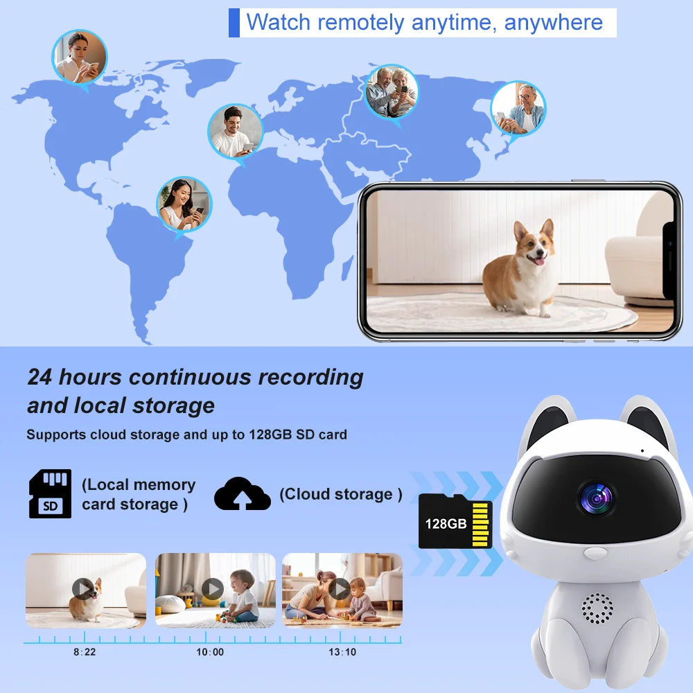 V380 HD Smart cat WiFi IP Camera Indoor Home Security Baby Monitor Automatic Tracking Video Two-way Audio Surveillance Camera