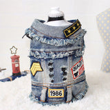 Vintage Washed Denim Jacket for Pets, Lapel Vests, Cool Blue Coat, Small and Medium Puppy Clothes, Classic Hoodie