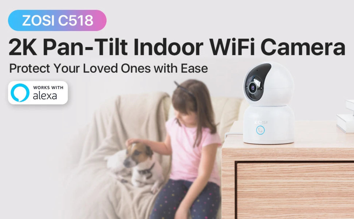 ZOSI Indoor Pan/Tilt Smart Security Camera C518 2K 360 Degree Baby Pet Monitor 2.4G/5G Dual-Band WiFi Home Cam with Phone APP