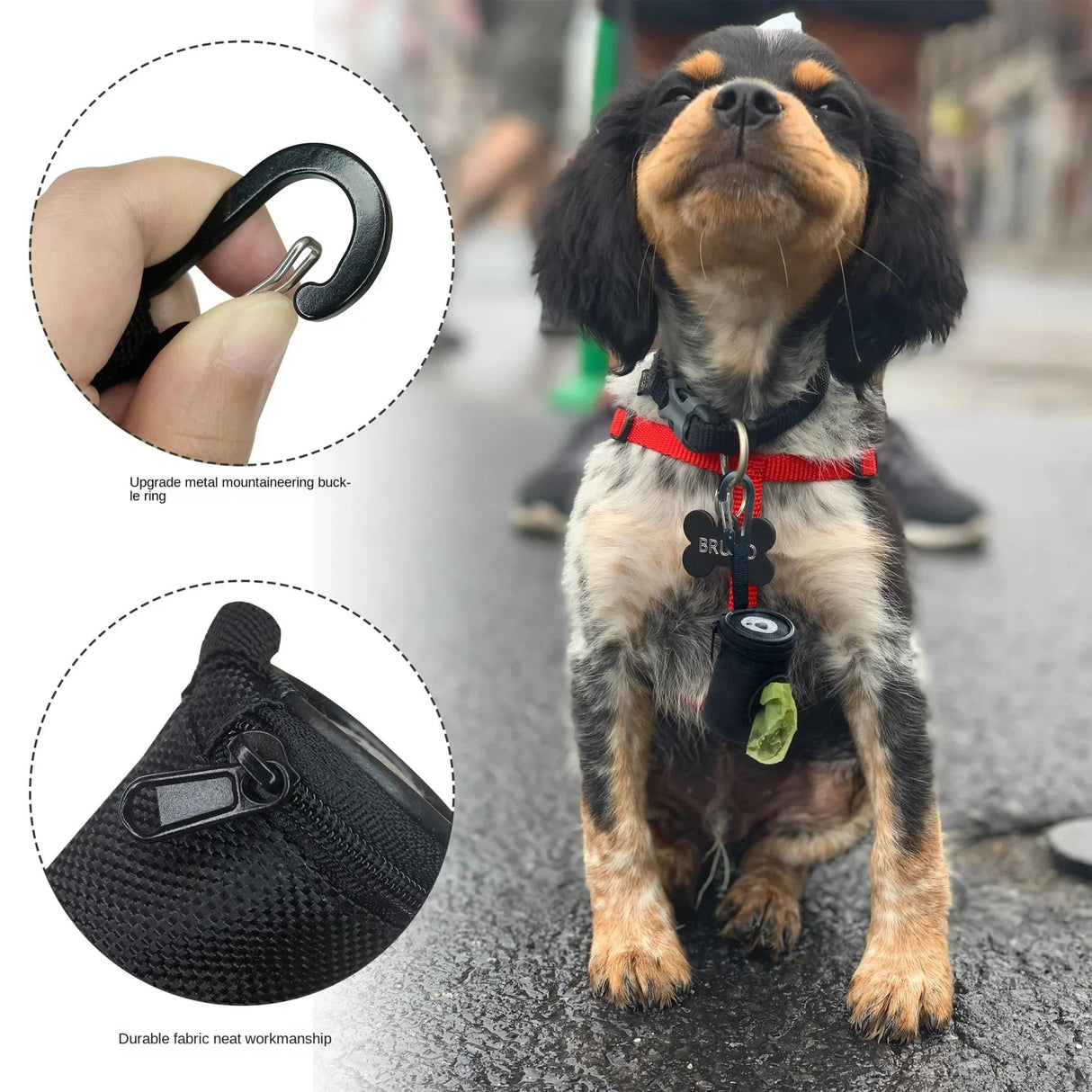 Bolsa para excrementos de perro de nailon ajustable, dispensador de bolsas para excrementos de perro, mini bolsa de basura de viaje, herramientas de limpieza para mascotas