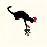 Fun Charming Cat Shaped Christmas Door Corner Decoration-Rustic Imitation Wood, Perfect for Holiday Atmosphere