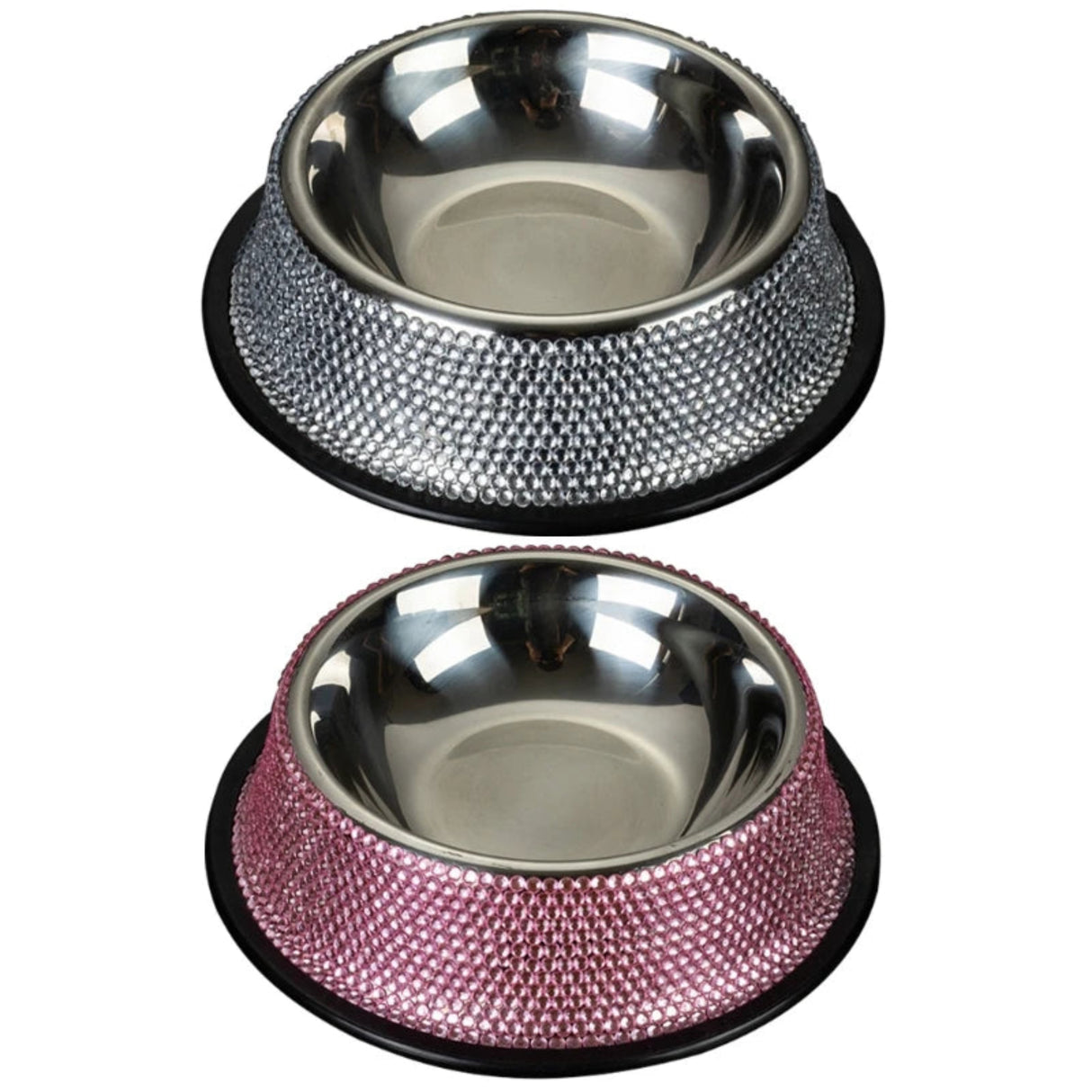 Cuencos para perros con diamantes de imitación Cuencos de acero inoxidable para comida y agua para perros Base de goma antideslizante Suministros de alimentación brillantes