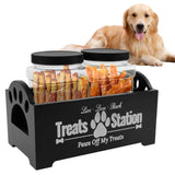 New Wooden Dog Treat Container With 2 Plastic Jars Rustic And Practical Pet Treat Storage Box For Pet Owners And Lovers.