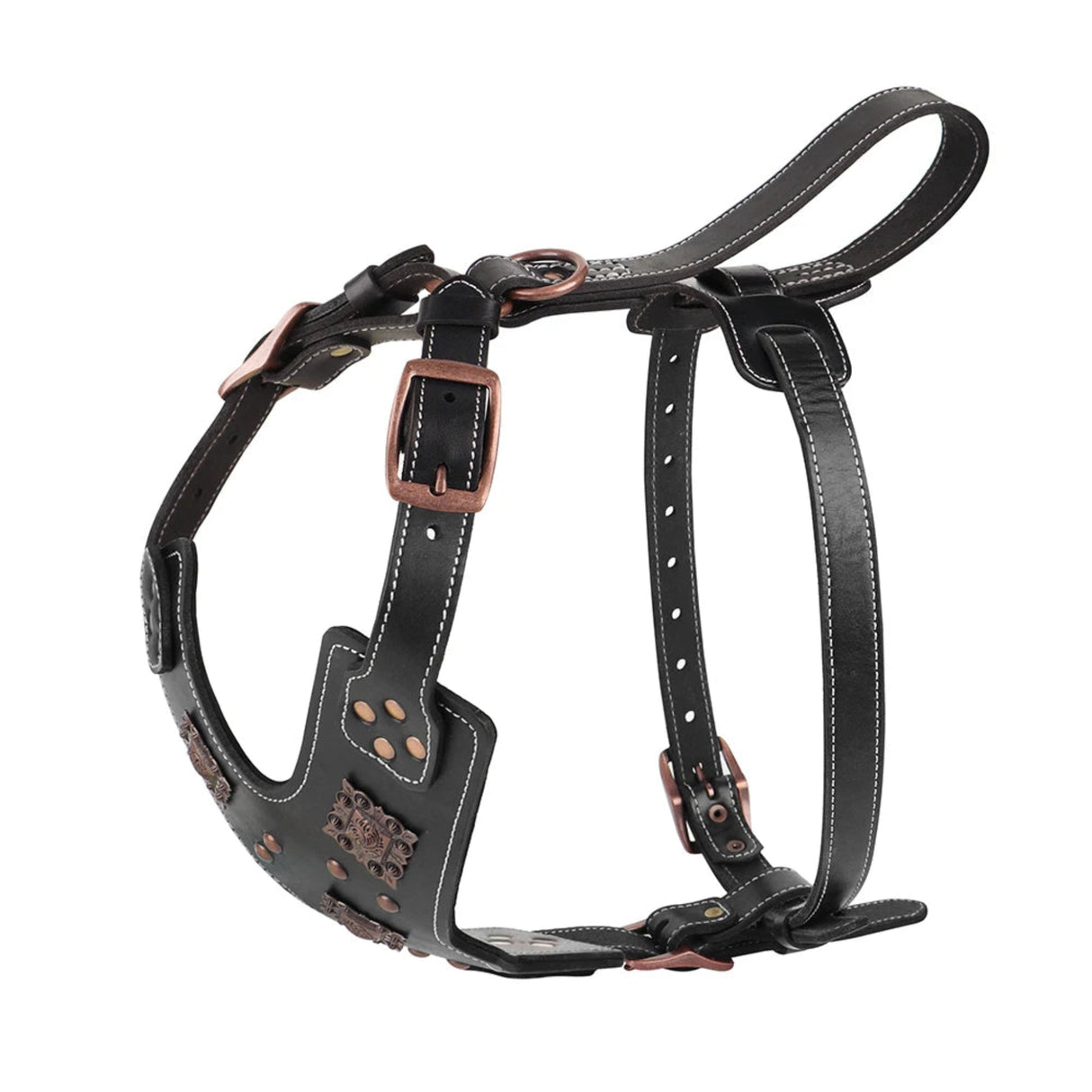 Genuine Leather Dog Harness Durable Large Dogs Harnesses Riveted Pet Training Vest With Metal Accessories For Medium Large Dogs