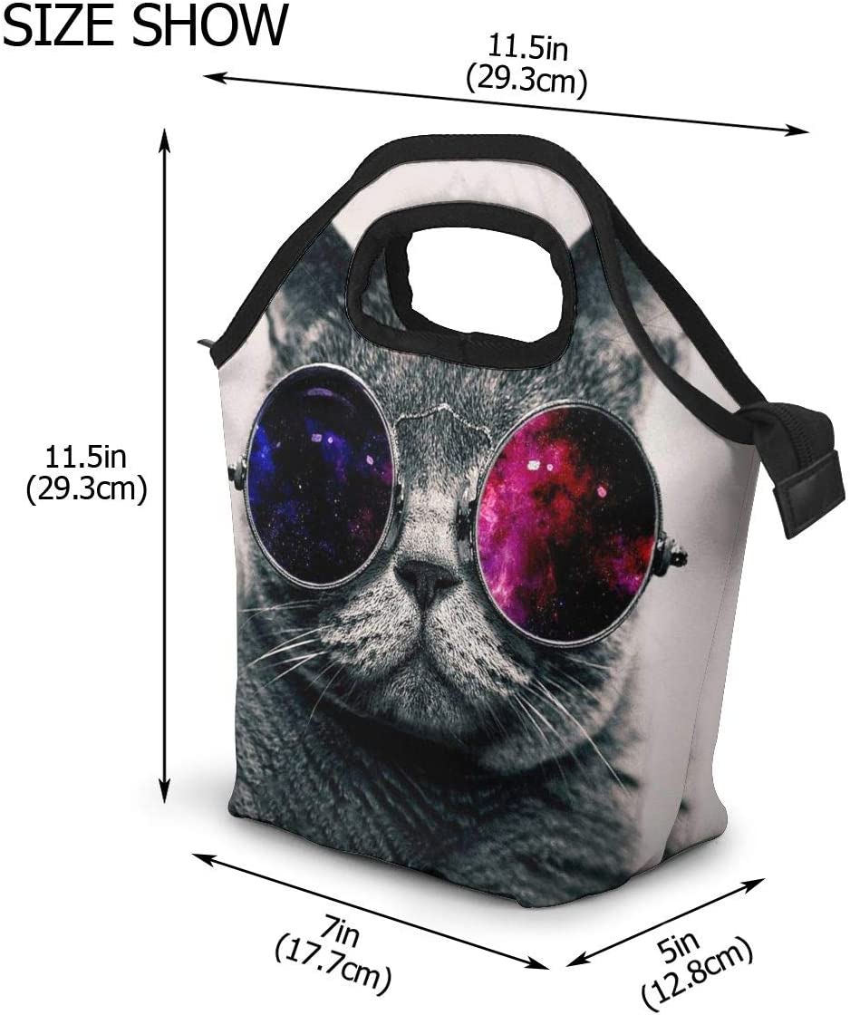 Lunch Bags for Women Men Sunglasses Cat Lunch Box Tote Insulated Reusable Leakproof Cooler Shoulder Strap Lunch Pail Container