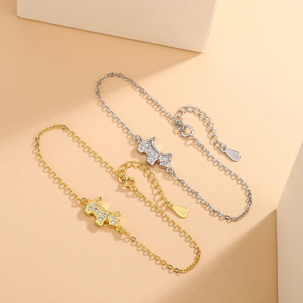 Authentic 925 Sterling Silver Crystal Cute Dog Charm Chain Link Adjustable Women Bracelet Luxury Silver Jewelry Party Gift