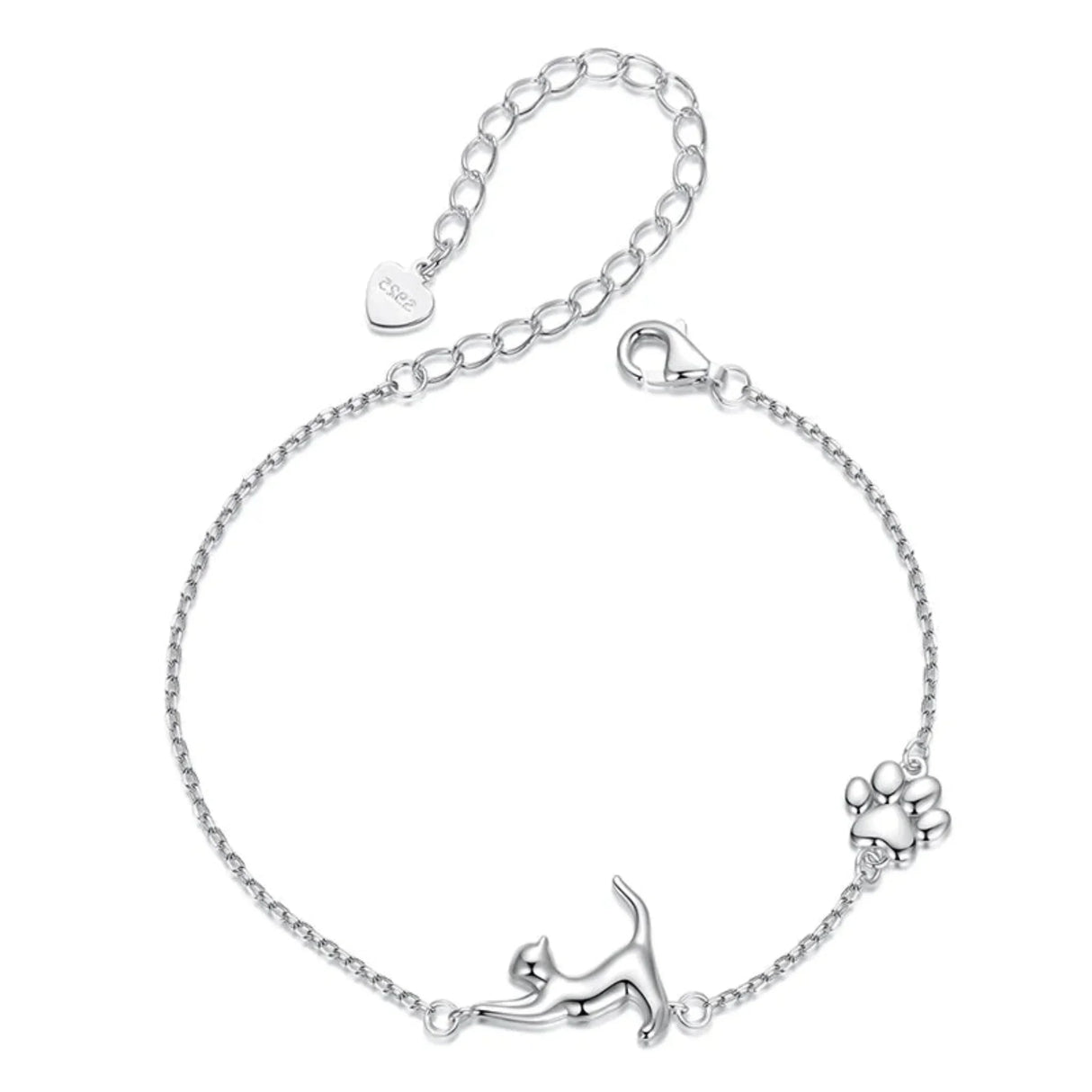 WOSTU Solid 925 Sterling Silver Cute Cat Dog Bracelet For Women Pet Paw Links Girl dachshund Charm Chains Daughter Birthday Gift