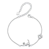 WOSTU Solid 925 Sterling Silver Cute Cat Dog Bracelet For Women Pet Paw Links Girl dachshund Charm Chains Daughter Birthday Gift