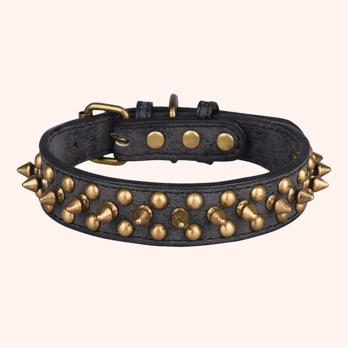 CP037-1--Vintage brass rivet heavy-duty adjustable pet dog collar, round head rivet paired with wear-resistant PU leather.
