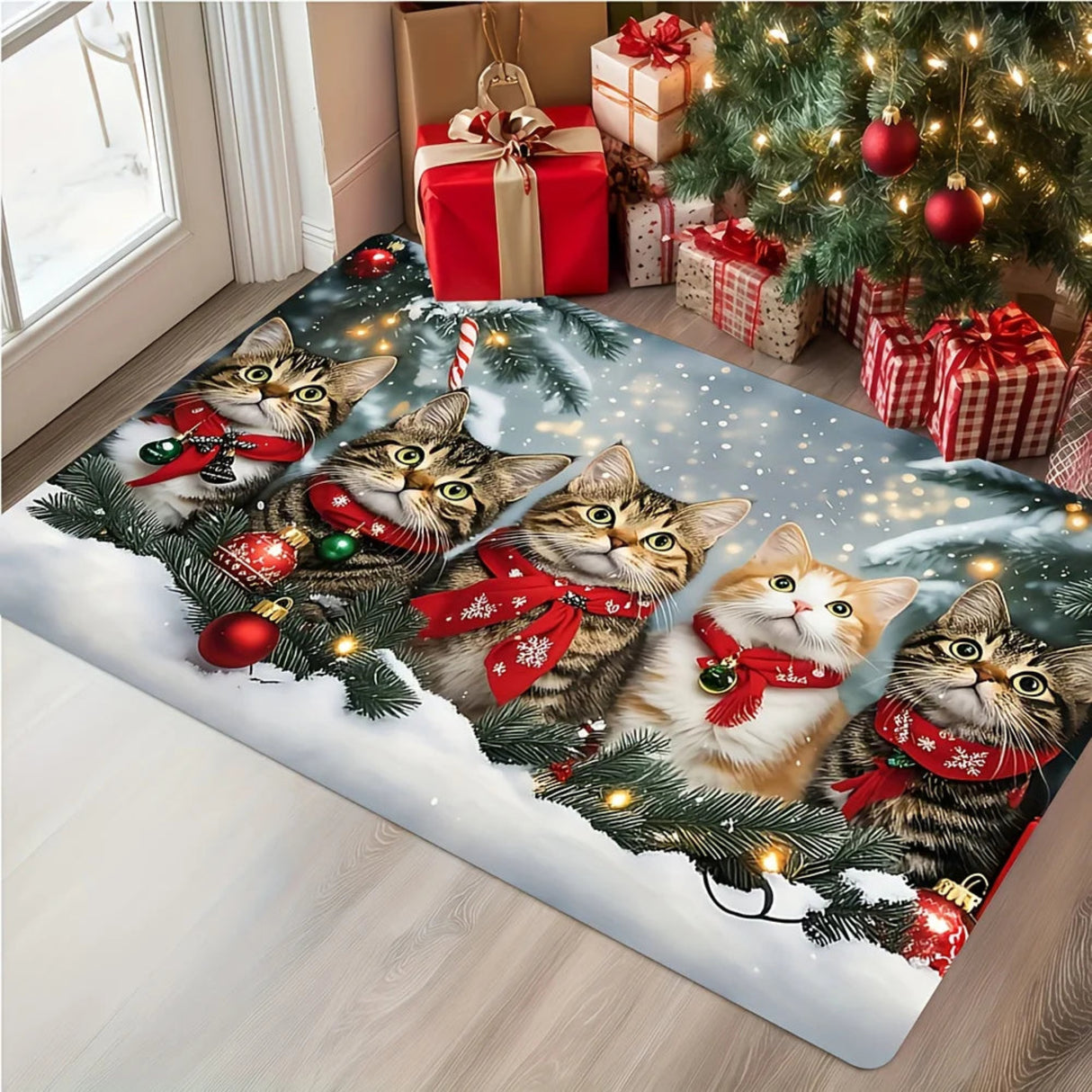 VIKAMA Christmas Cute Cat Rug, Indoor and Outdoor Entrance Carpet, Bathroom Floor Mat, Soft and Water-Resistant Home Decoration