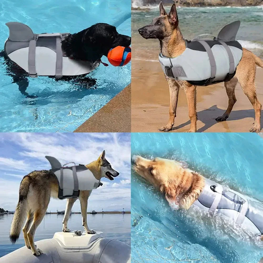 Shark Dog Life Jacket Swimming Vest Clothes Puppy Life Vest Collar Harness Medium and Large Dog Swimwear Summer Outfits for Pet