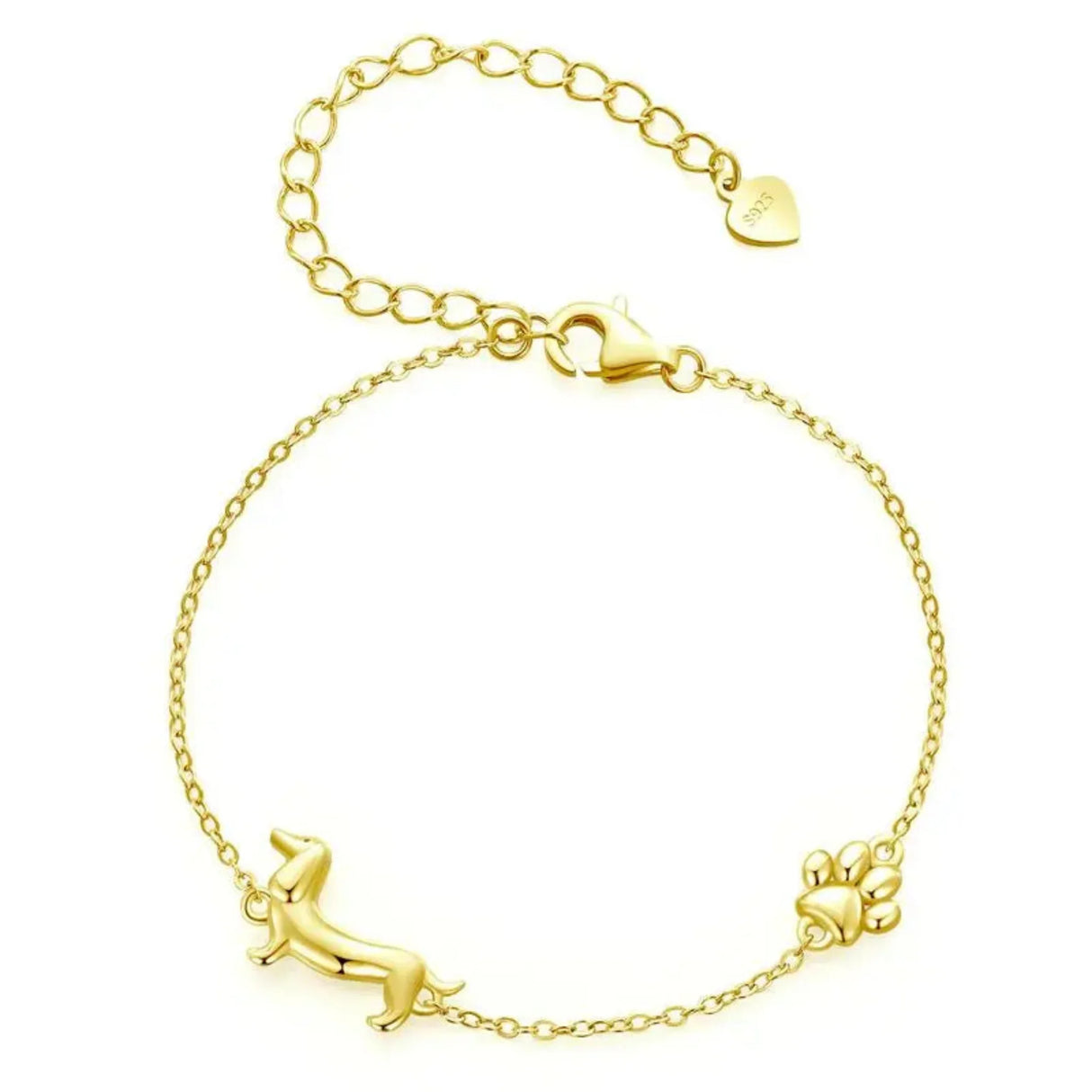 WOSTU Solid 925 Sterling Silver Cute Cat Dog Bracelet For Women Pet Paw Links Girl dachshund Charm Chains Daughter Birthday Gift