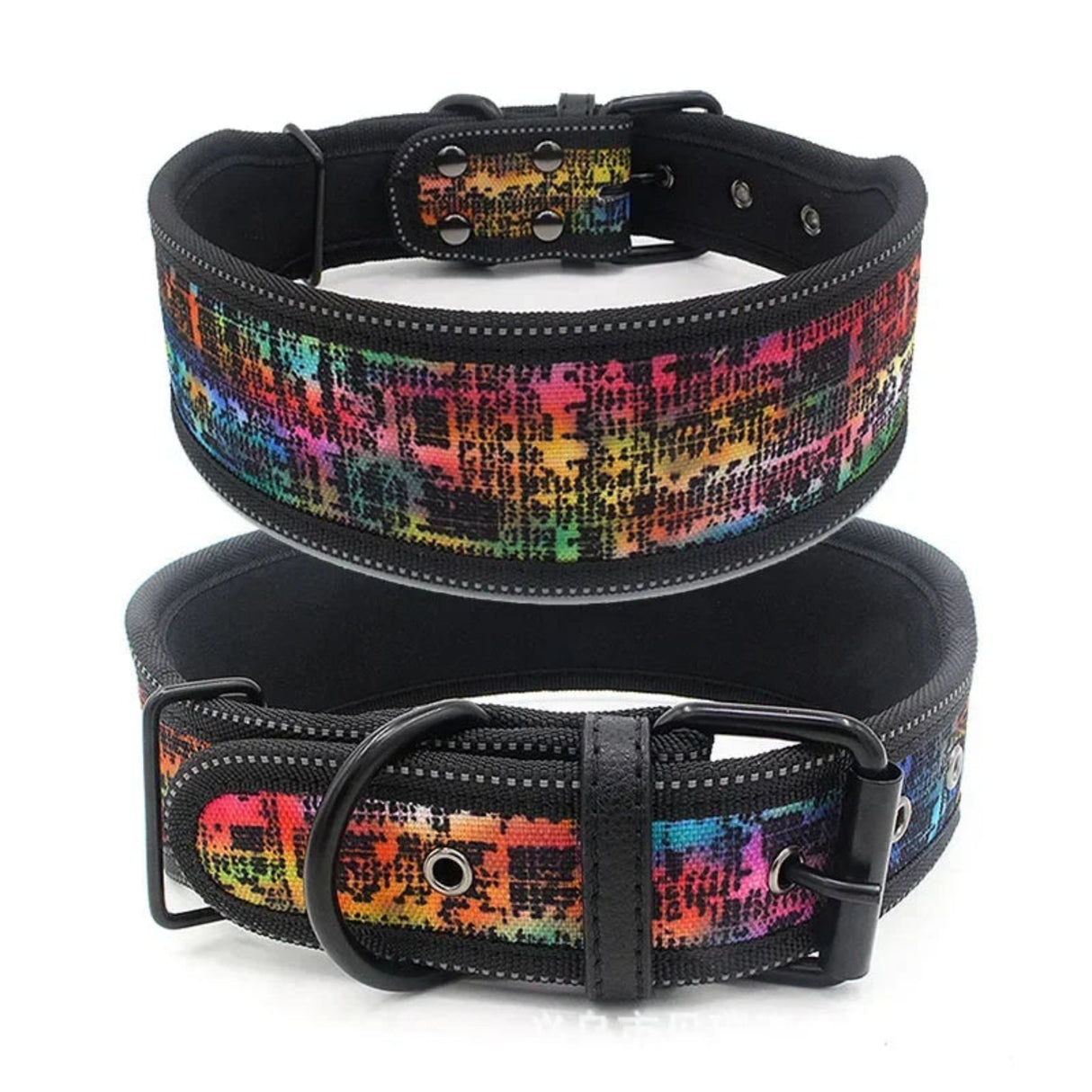 Comfortable Neoprene Padded Dog Collar Reflective Fashion Print Wide Pet Collars Adjustable Heavy Duty Nylon Dog Training Collar