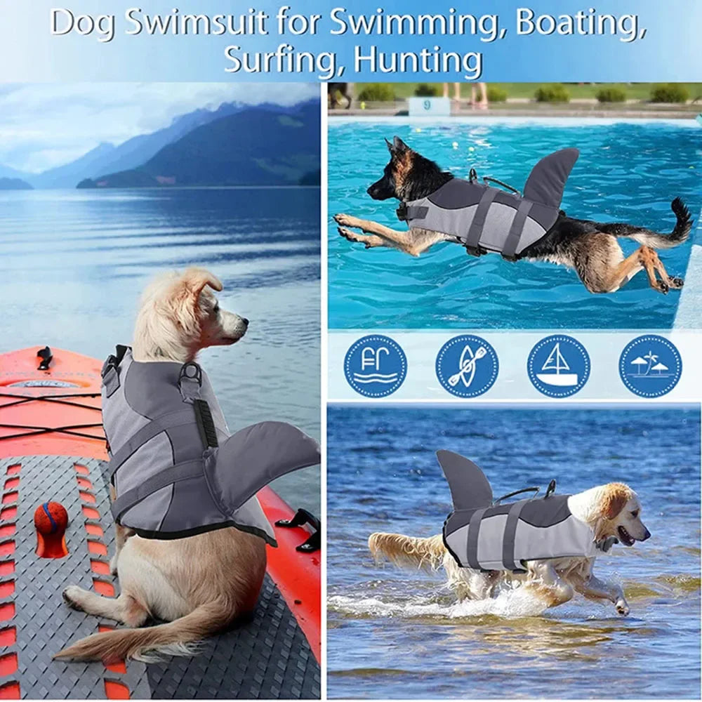 Chaleco salvavidas para perros con diseño de tiburón, ropa para nadar, chaleco salvavidas para cachorros, collar, arnés, ropa de baño para perros medianos y grandes, trajes de verano para mascotas