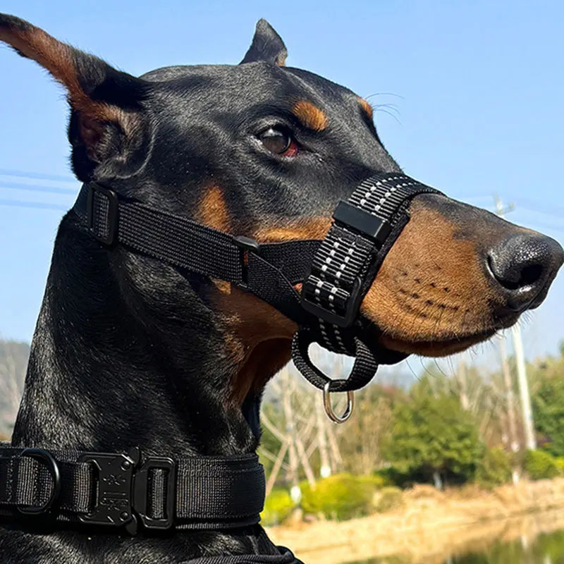 Bozales tácticos reflectantes para perros medianos y grandes, correas para entrenamiento antiladridos, cuerda guía, cubrebocas para mascotas, accesorios para perros grandes