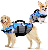 Chaleco salvavidas para perros Ripstop de alta flotabilidad, traje de baño de camuflaje de seguridad ajustable para mascotas de verano, ropa reflectante para perros con asa de rescate 